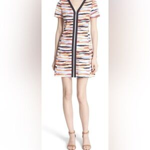 Tory Burch Vienna Colorful Print‎ Zip Front Mini Dress V Neck Sz XS Designer